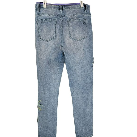 DG2 Diane Gilman Blue Floral Embroidered Cropped Jeans 10 Sequins - Picture 2 of 3